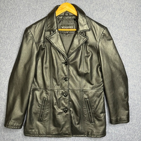 Wilsons Leather Jackets & Blazers - Wilsons Leather Experts Blazer Moto Jacket Women's‎ L Black Button Front EUC